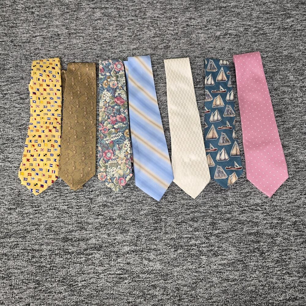 Lot of 7 Assorted Neckties 5 Silk & 2 Cotton Varied Brands, Colors & Patterns